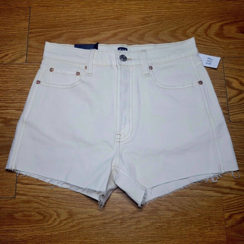 Gap Women High Rise Cheeky Cut off Shorts Size 2/26 Cream Raw Hem NWT